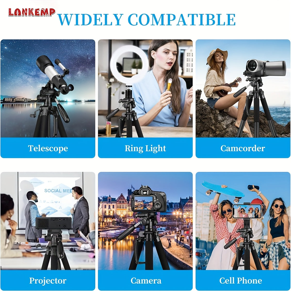 [LANKEMP Heavy-duty Tripod] LANKEMP 74-inch Heavy-duty Aluminum Tripod with Dual Quick Release Plate, Phone Clip, Carrying Bag for DSLR Cameras, Cell Phones, Projectors, Scopes, Webcams