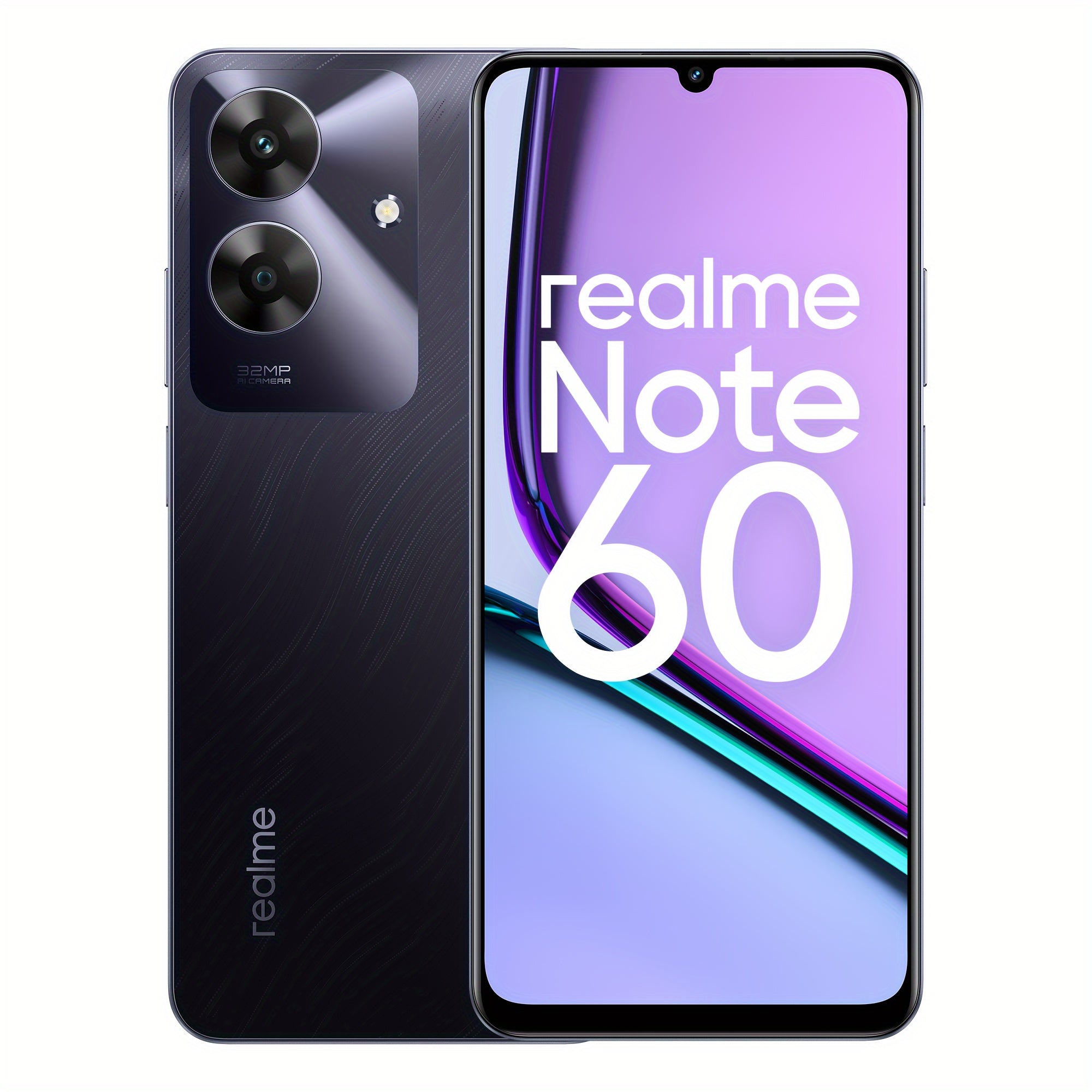 Realme Note 60 Unlocked Cellphone 6GB+128GB Global Version, 4G LTE, Andriod 14 Smartphone, 6.74''HD 90Hz Display, 5000mAh Battery Celulares, 32M Camera Mobile Phone 7.79mm Thin, Black