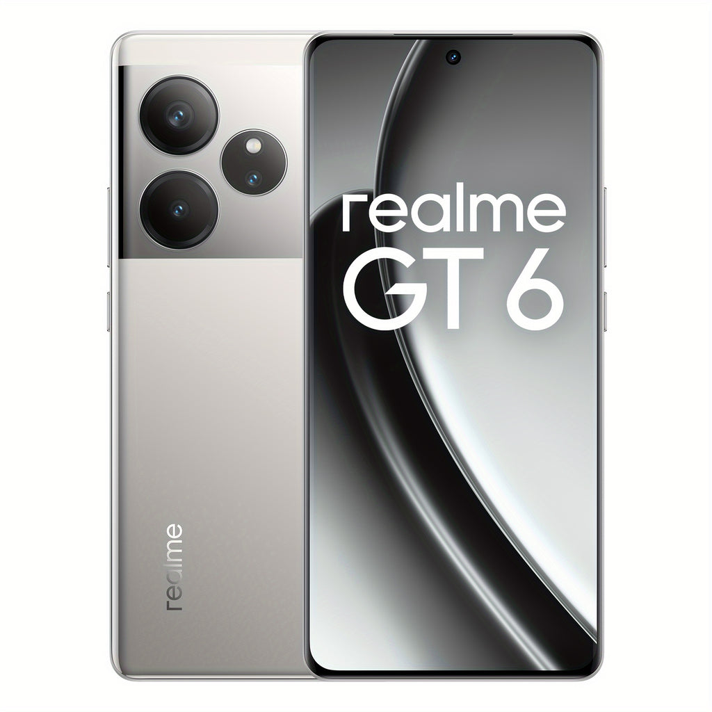 Realme GT 6 Unlocked Cellphone 16GB+512GB Global Version, 5G LTE, Andriod 14 Smartphone, Snapdragon 8s Gen 3 Processor Mobile Phone, 5500mAh Battery 1.5K Resolution Celulares With Latest AI Features, Fluid Silver