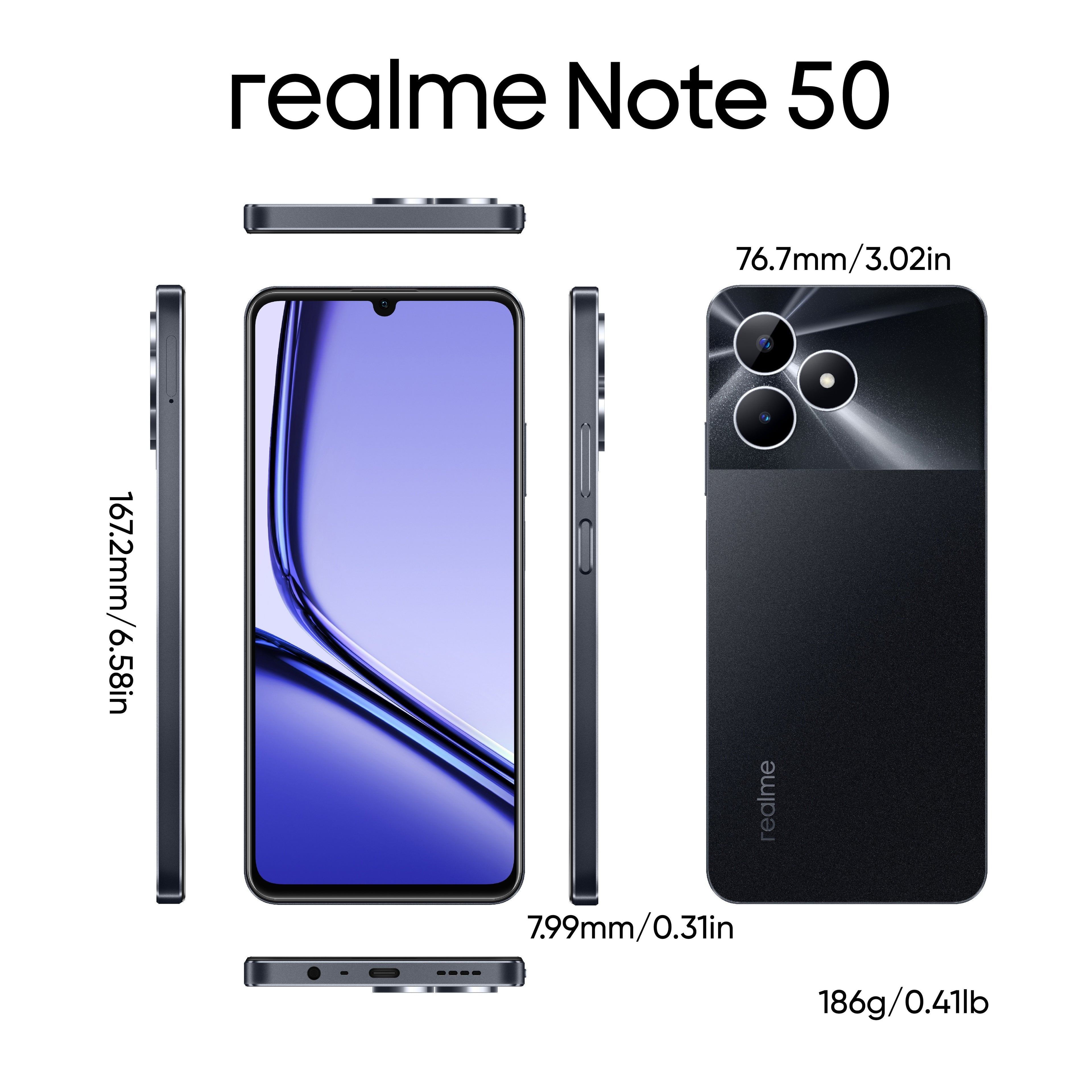 Realme Note 50 Unlocked Cellphone 4GB+128GB Global Version, 4G LTE, Andriod 13 Smartphone, 6.74''HD 90Hz Display, 5000mAh Battery Celulares, 13M Camera Mobile Phone, Black
