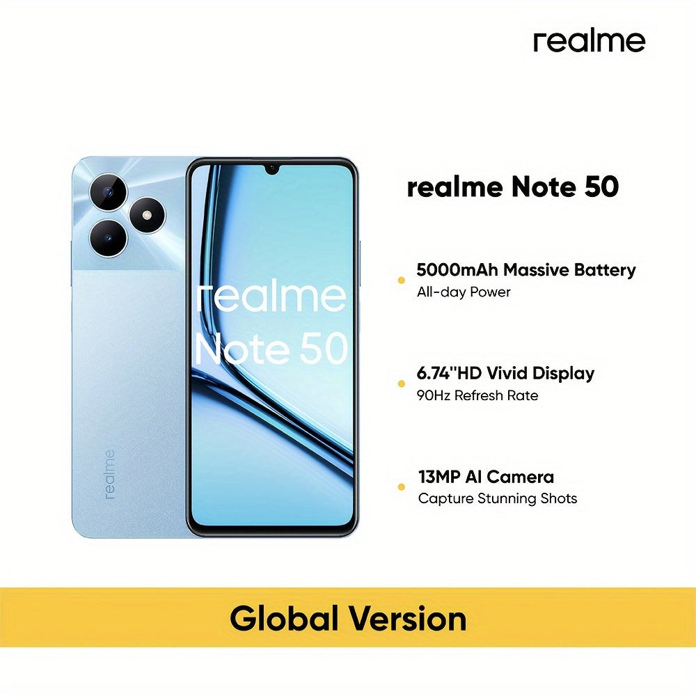 Realme Note 50 Unlocked Cellphone 3GB+64GB Global Version, 4G LTE, Andriod 13 Smartphone, 6.74''HD 90Hz Display, 5000mAh Battery Celulares, 13M Camera Mobile Phone, Sky Blue