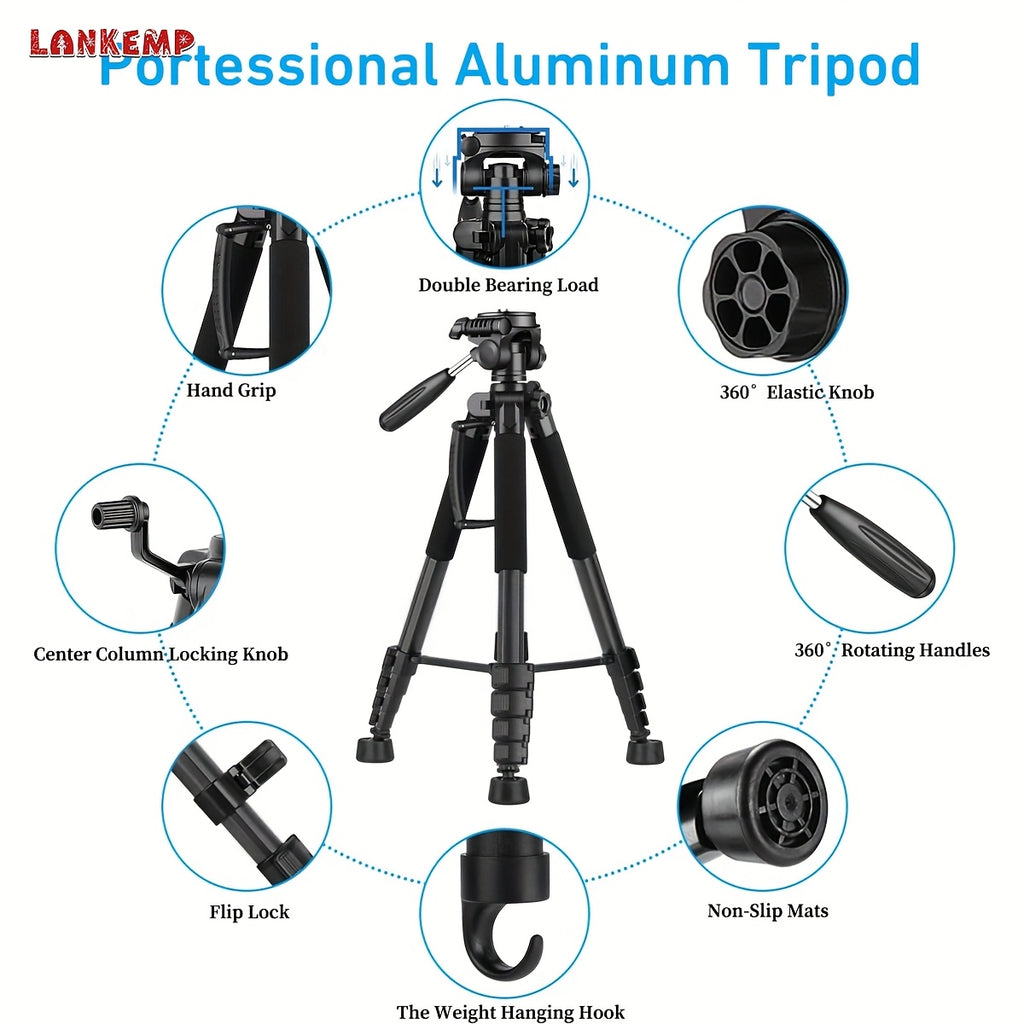 [LANKEMP Heavy-duty Tripod] LANKEMP 74-inch Heavy-duty Aluminum Tripod with Dual Quick Release Plate, Phone Clip, Carrying Bag for DSLR Cameras, Cell Phones, Projectors, Scopes, Webcams