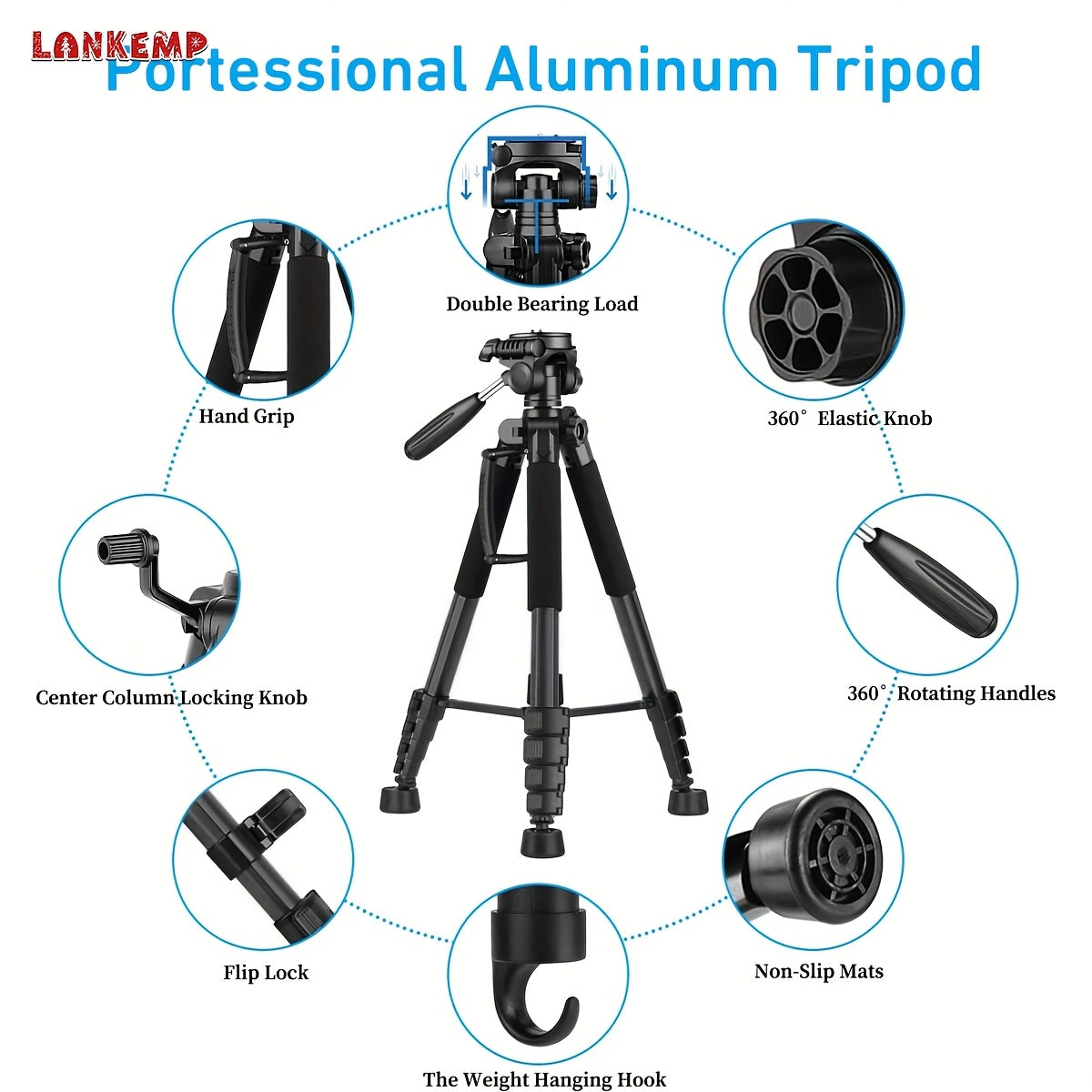 [LANKEMP Heavy-duty Tripod] LANKEMP 74-inch Heavy-duty Aluminum Tripod with Dual Quick Release Plate, Phone Clip, Carrying Bag for DSLR Cameras, Cell Phones, Projectors, Scopes, Webcams
