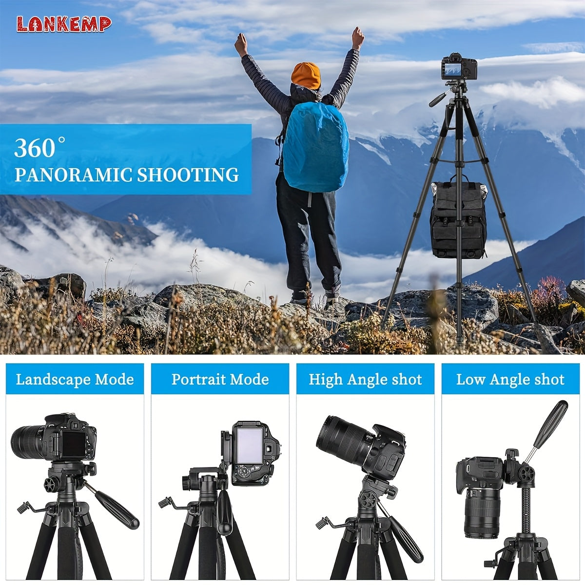 [LANKEMP Heavy-duty Tripod] LANKEMP 74-inch Heavy-duty Aluminum Tripod with Dual Quick Release Plate, Phone Clip, Carrying Bag for DSLR Cameras, Cell Phones, Projectors, Scopes, Webcams