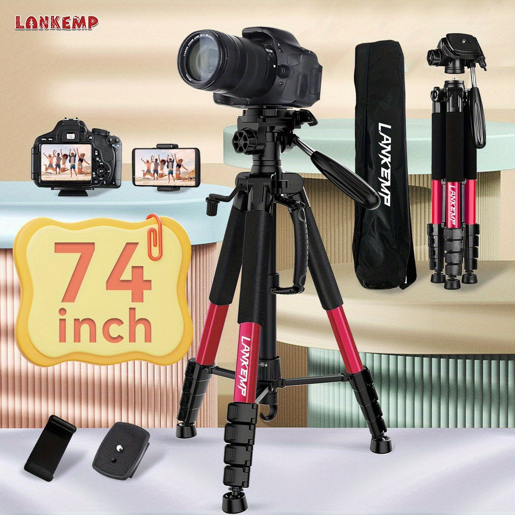 [LANKEMP Heavy-duty Tripod] LANKEMP 74-inch Heavy-duty Aluminum Tripod with Dual Quick Release Plate, Phone Clip, Carrying Bag for DSLR Cameras, Cell Phones, Projectors, Scopes, Webcams