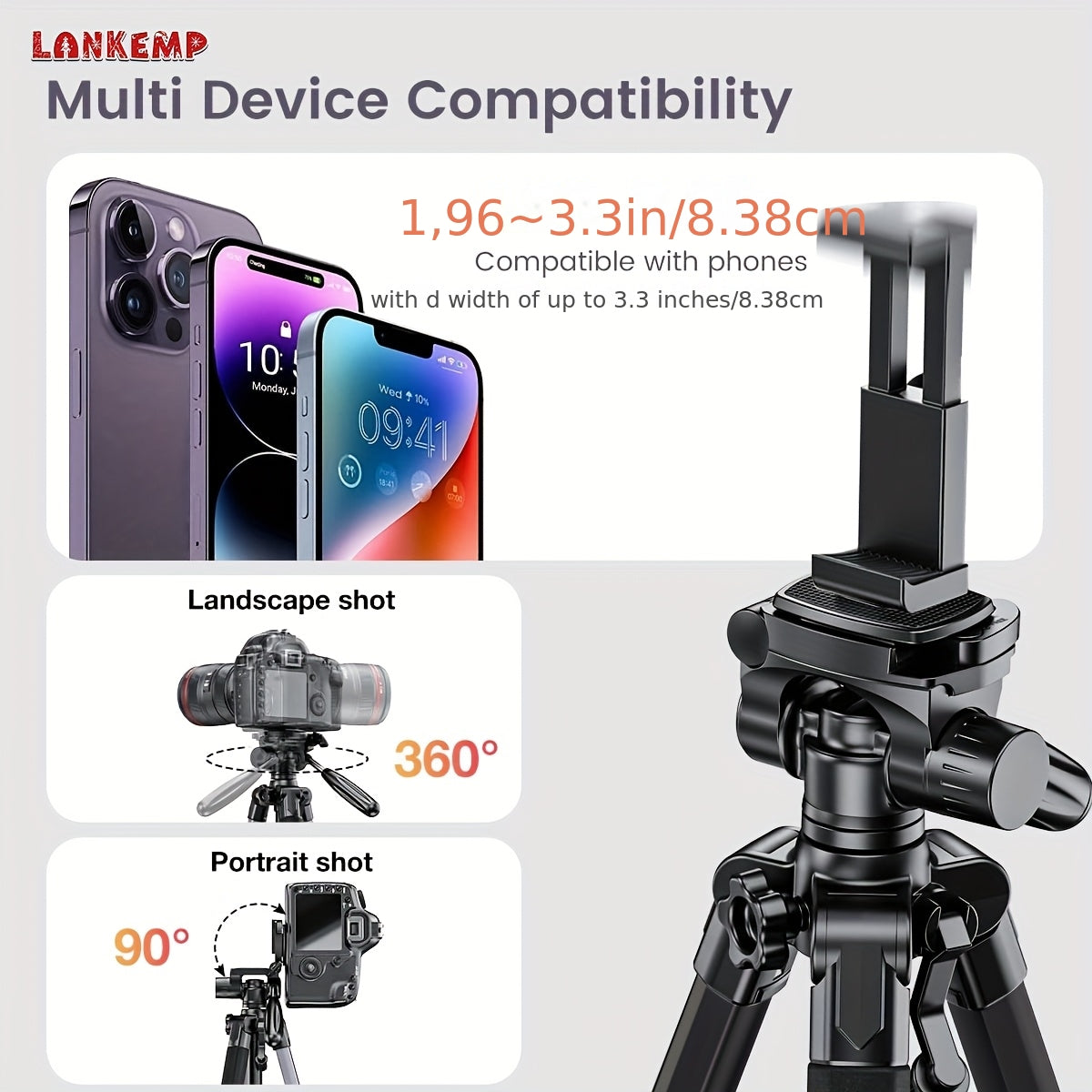 [LANKEMP Heavy-duty Tripod] LANKEMP 74-inch Heavy-duty Aluminum Tripod with Dual Quick Release Plate, Phone Clip, Carrying Bag for DSLR Cameras, Cell Phones, Projectors, Scopes, Webcams