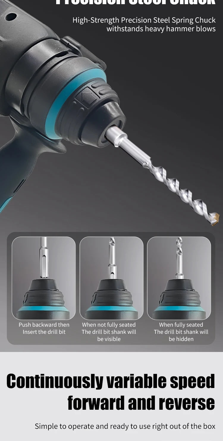 Brushless Cordless Electric Hammer Drill | 18V Lithium Battery Power Tool Compatible with Makita Battery