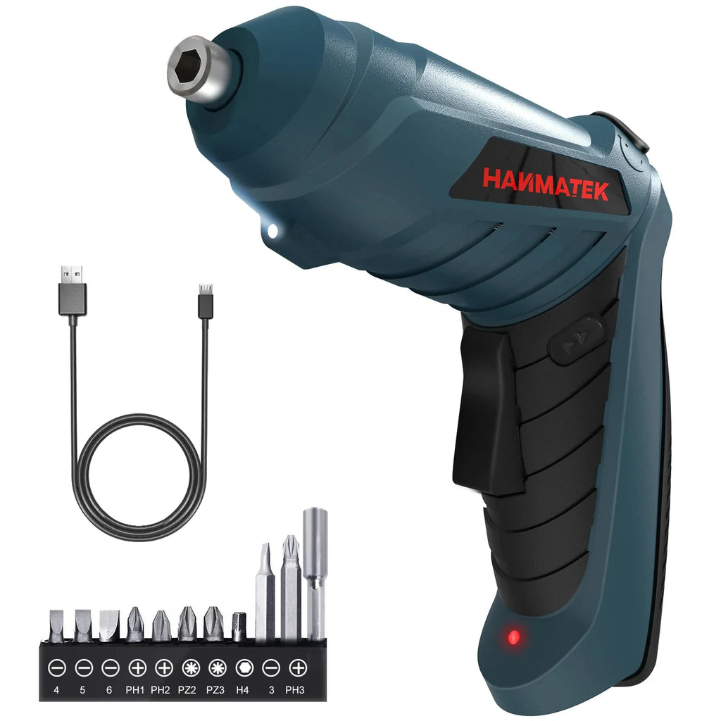 Hanmatek Rechargeable Electric Screwdriver Set | Mini Cordless Drill Kit with LED Lighting