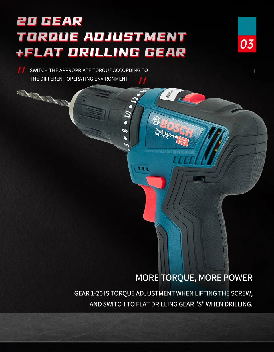 Bosch GSB 12V-30 Electric Drill | Professional Heavy Duty Cordless Driver | Multifunctional Household Screwdriver