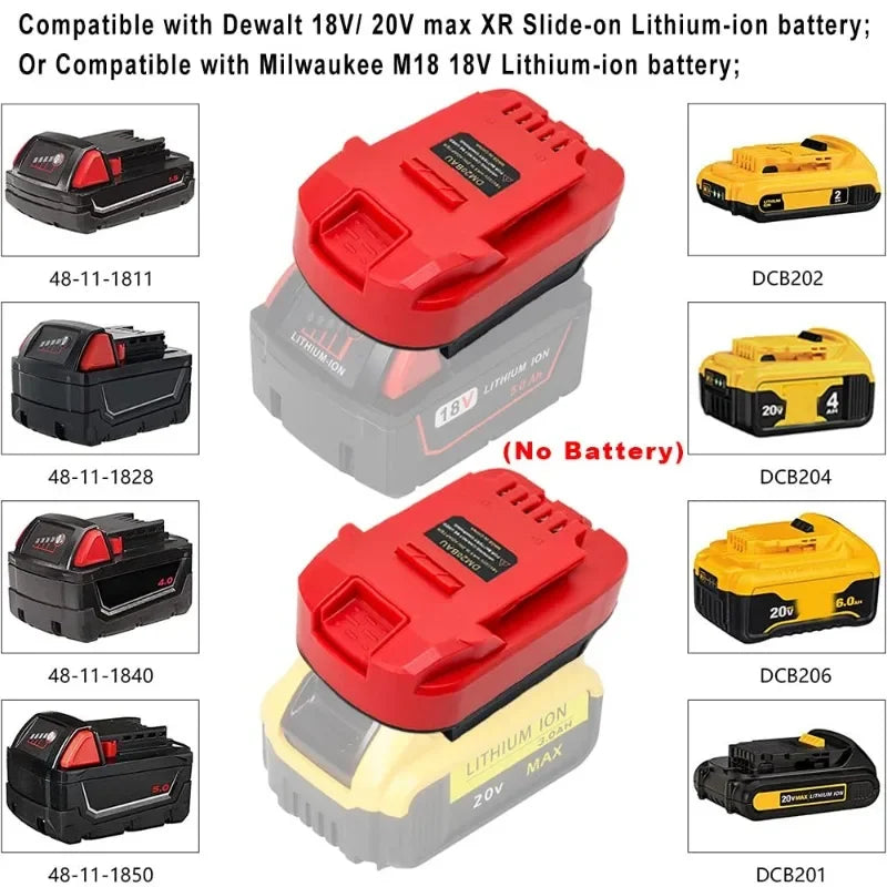 Battery Adapter DM20BAU for DeWalt & Milwaukee 18V Batteries | Compatible with Bauer 20V Power Tools
