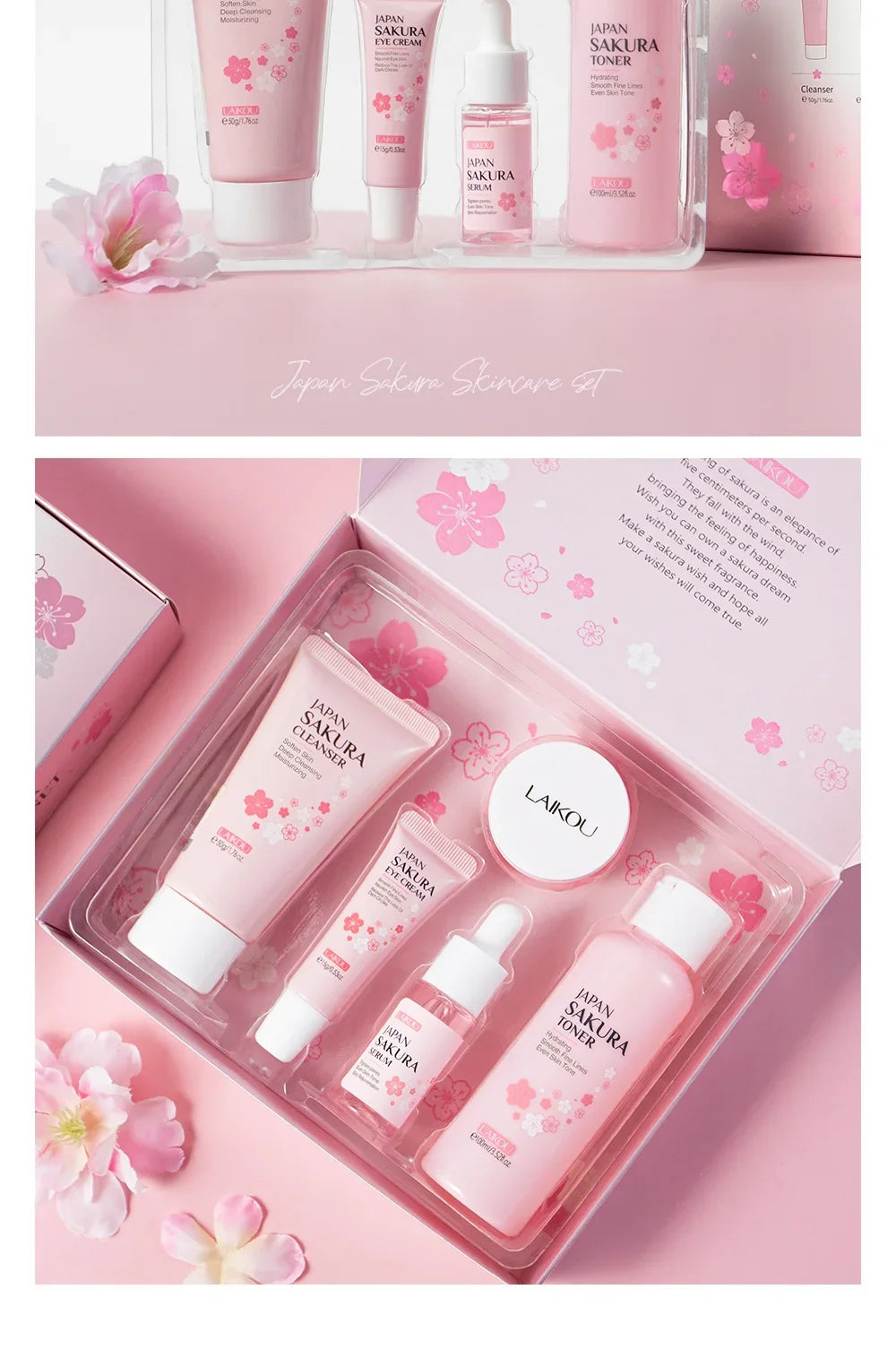 LAIKOU Sakura Skin Care 5-Piece Gift Set | Moisturizing & Fine Line Reduction | Korean Skincare