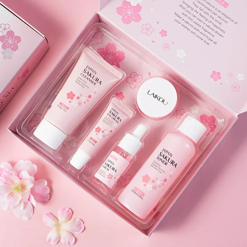 LAIKOU Sakura Skin Care 5-Piece Gift Set | Moisturizing & Fine Line Reduction | Korean Skincare
