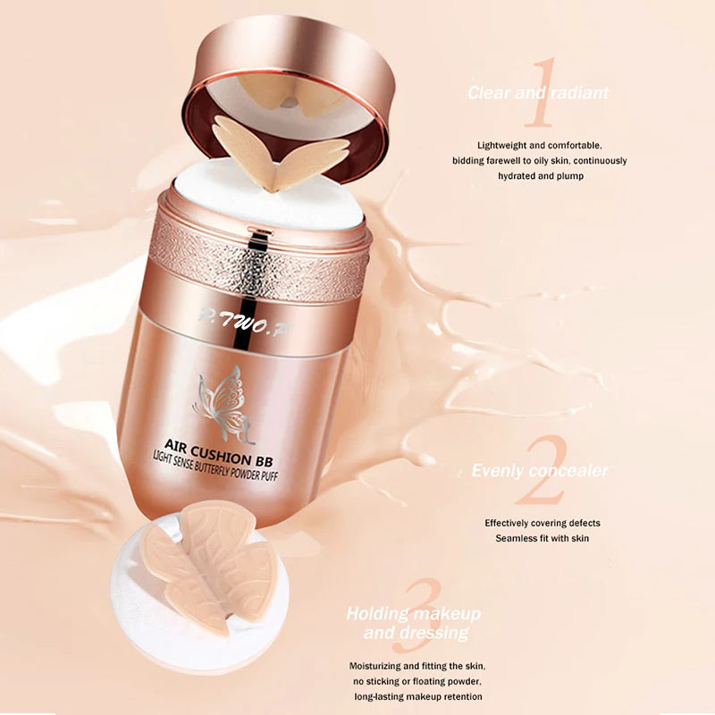 Air Cushion BB Cream Foundation | Moisturizing Concealer & Whitening Oil-Control | Waterproof Butterfly Puff