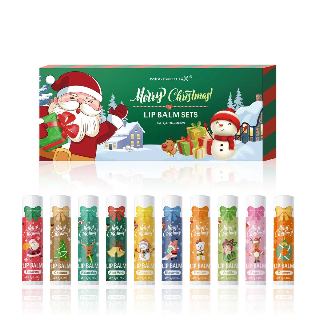 10PCS/Box Christmas Gift Lip Balm Set | Deeply Hydrating Lip Moisturizer | Lip Color Brightening Gift for Women