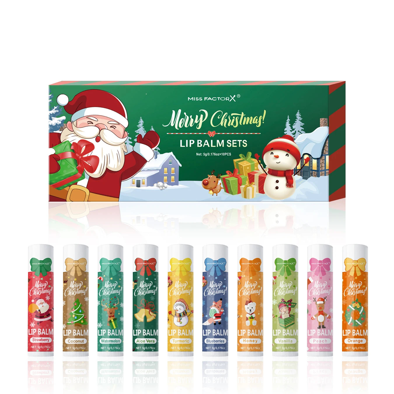 10PCS/Box Christmas Gift Lip Balm Set | Deeply Hydrating Lip Moisturizer | Lip Color Brightening Gift for Women