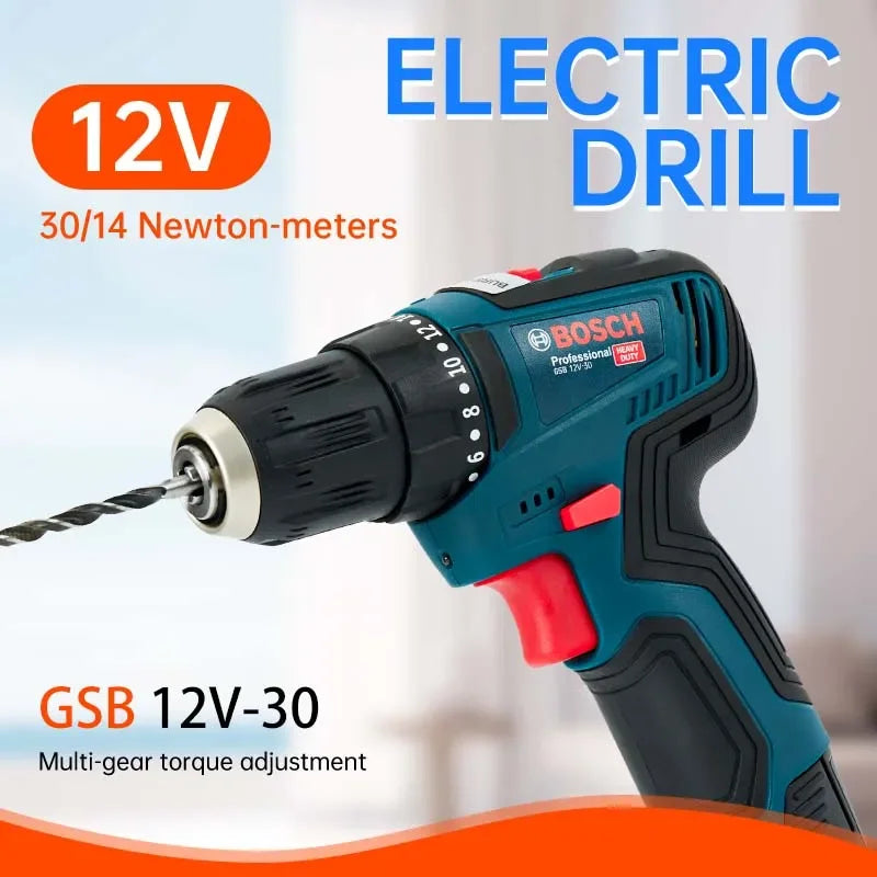 Bosch GSB 12V-30 Electric Drill | Professional Heavy Duty Cordless Driver | Multifunctional Household Screwdriver