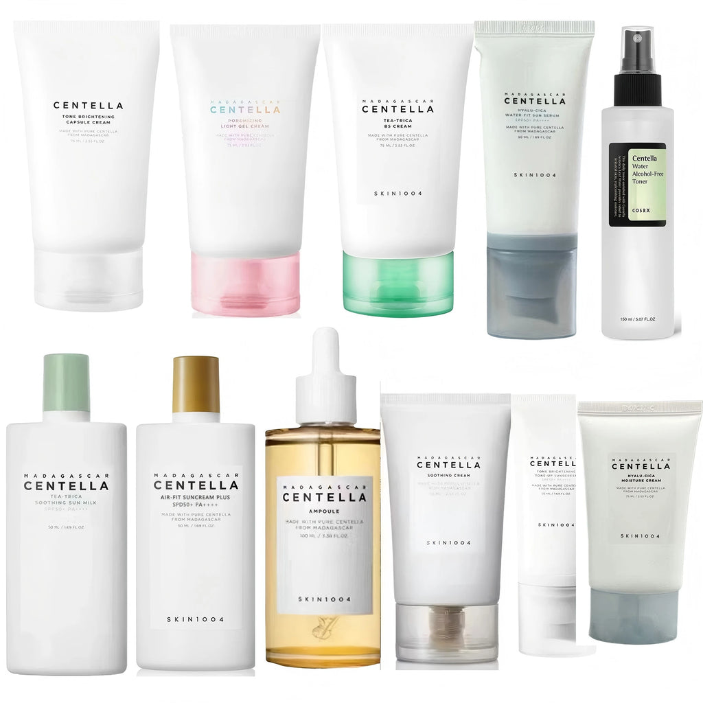 Centella Asiatica Skin Care Set | Brightening Face Serum with Hyaluronic Acid | Calming Toner & Waterproof Sunscreen
