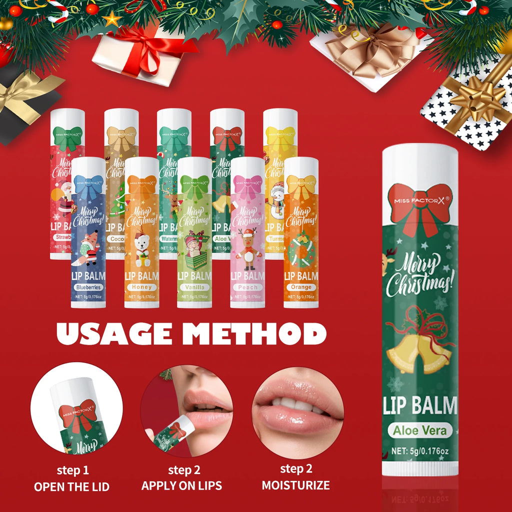 10PCS/Box Christmas Gift Lip Balm Set | Deeply Hydrating Lip Moisturizer | Lip Color Brightening Gift for Women