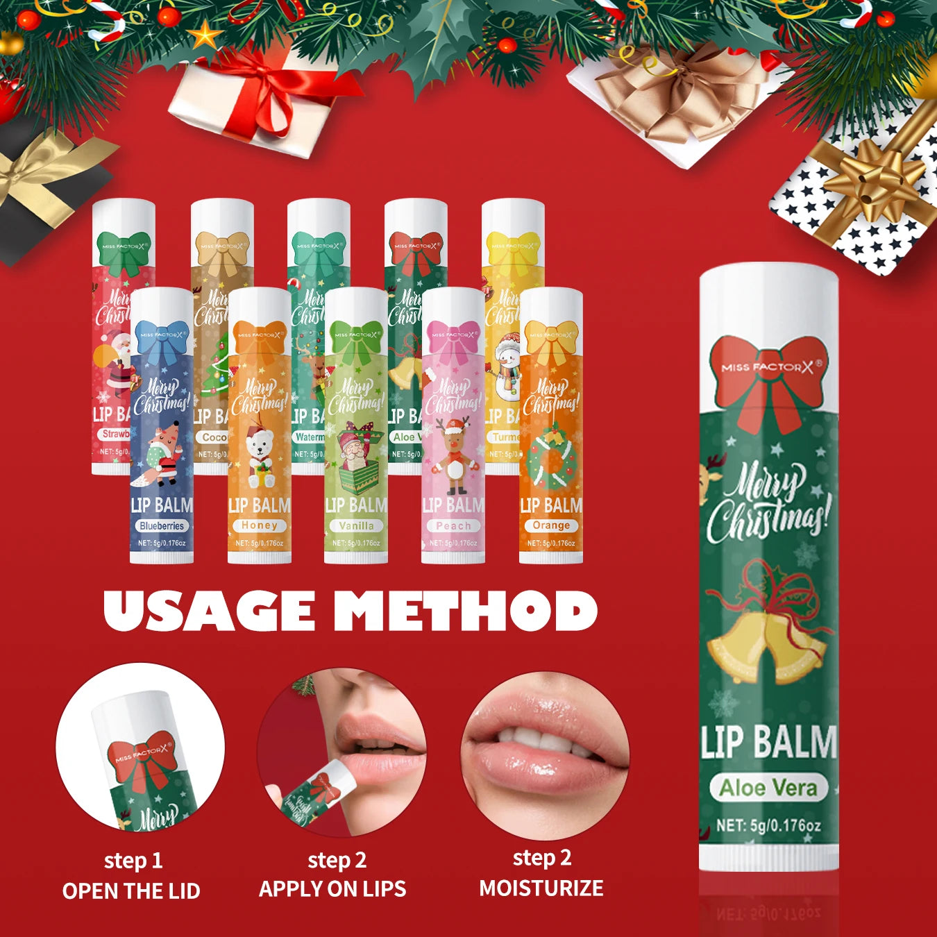 10PCS/Box Christmas Gift Lip Balm Set | Deeply Hydrating Lip Moisturizer | Lip Color Brightening Gift for Women