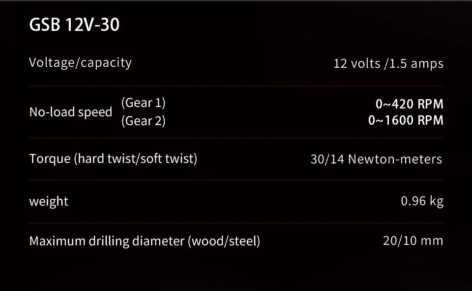 Bosch GSB 12V-30 Electric Drill | Professional Heavy Duty Cordless Driver | Multifunctional Household Screwdriver