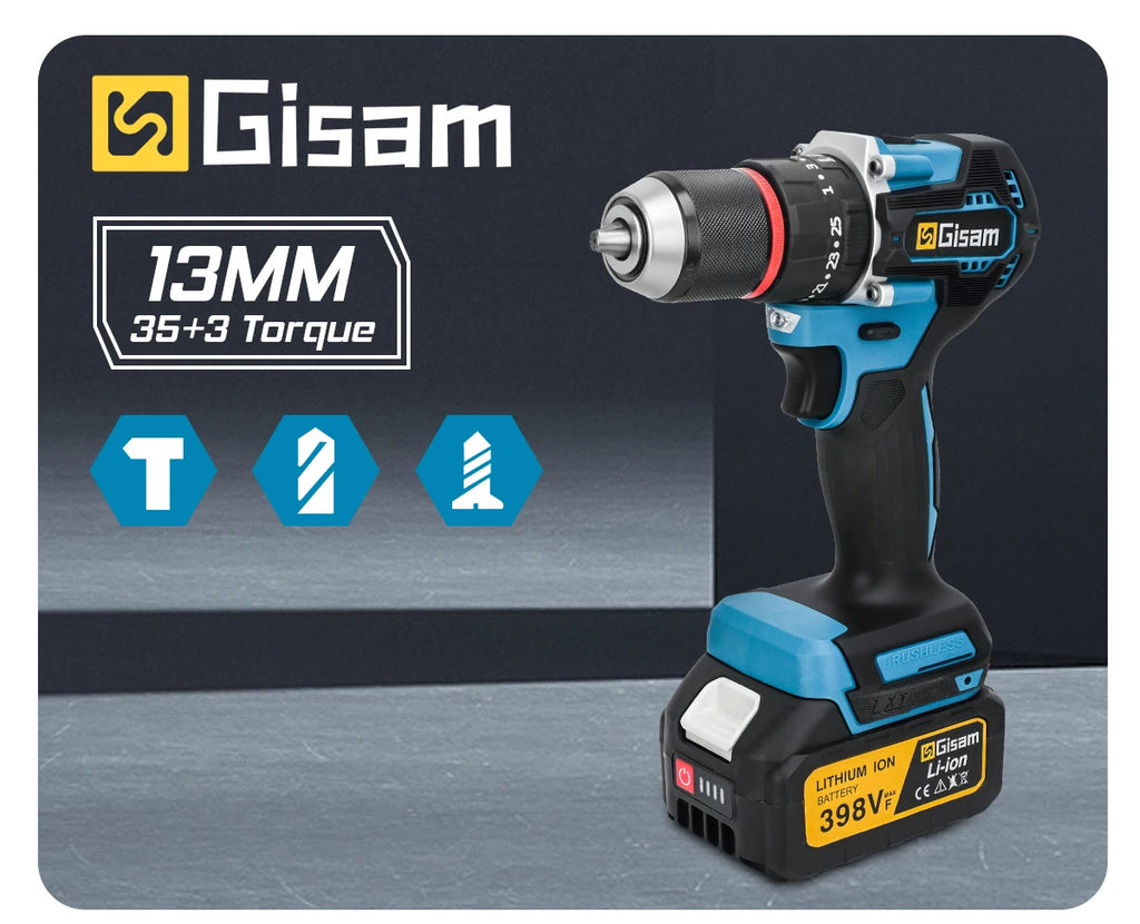 Gisam Brushless Power Tools Set | Electric Impact Wrench, Drill, Angle Grinder & Hammer | For Makita 18V Battery