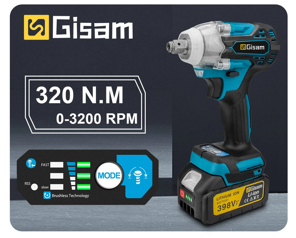 Gisam Brushless Power Tools Set | Electric Impact Wrench, Drill, Angle Grinder & Hammer | For Makita 18V Battery