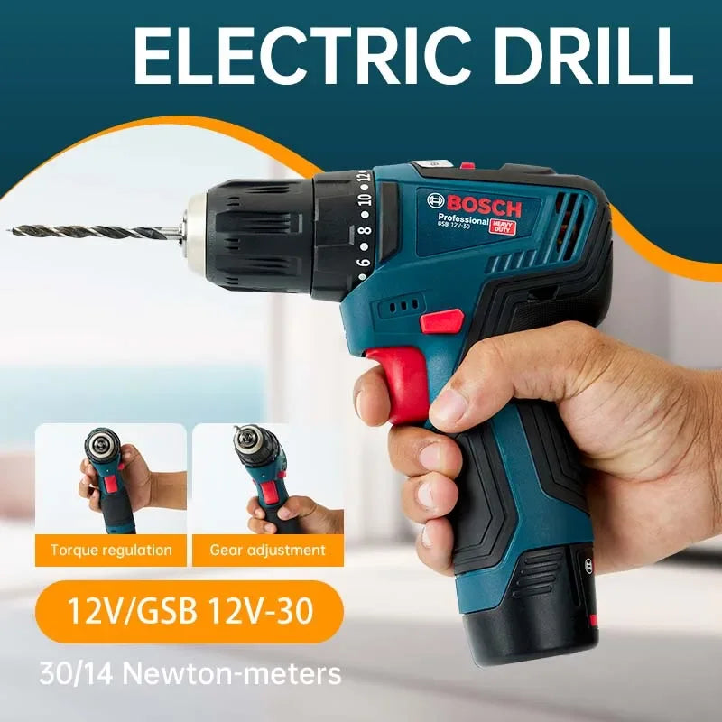 Bosch GSB 12V-30 Electric Drill | Professional Heavy Duty Cordless Driver | Multifunctional Household Screwdriver