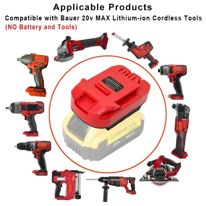 Battery Adapter DM20BAU for DeWalt & Milwaukee 18V Batteries | Compatible with Bauer 20V Power Tools