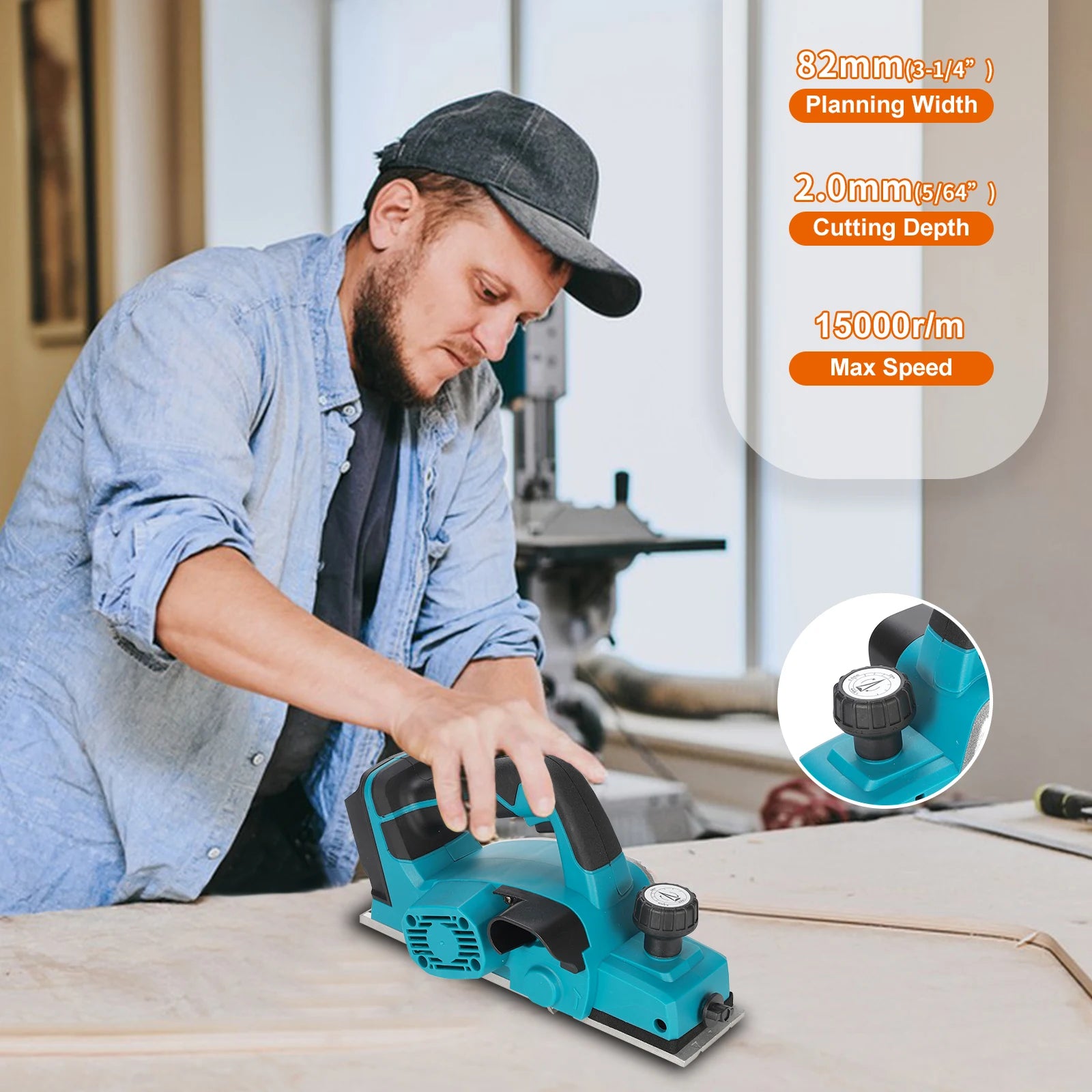 Heimerdinger 18V Brushless Cordless Electric Planer | Rechargeable Handheld Woodworking Tool | Battery Not Included