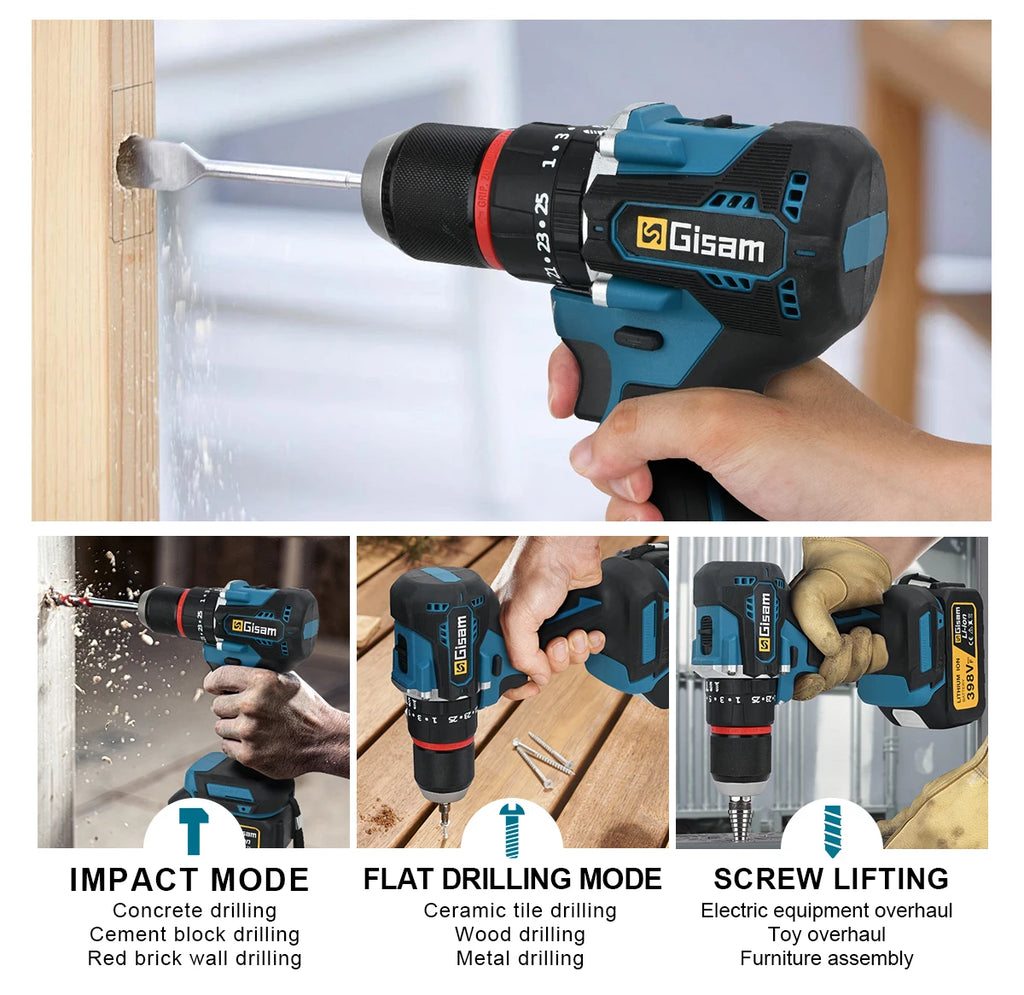 Gisam Brushless Power Tools Set | Electric Impact Wrench, Drill, Angle Grinder & Hammer | For Makita 18V Battery