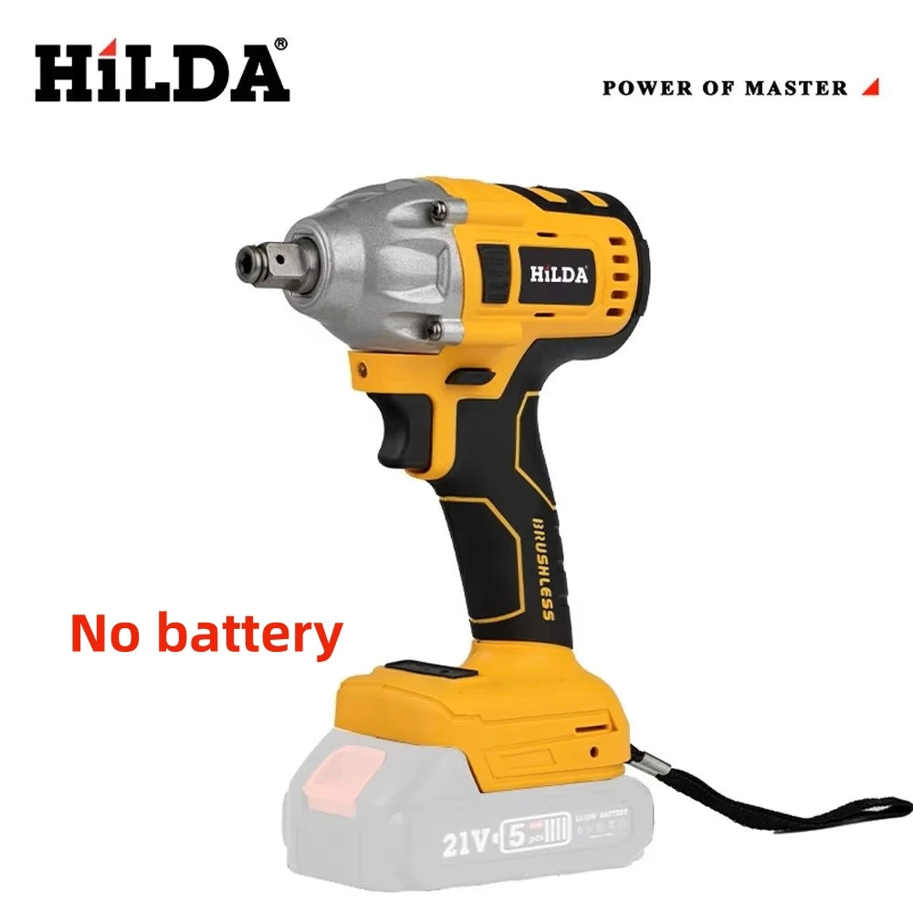 HILDA 18V Brushless/Brushed Electric Impact Wrench | Rechargeable 1/2" Cordless Socket Wrench for Makita Battery