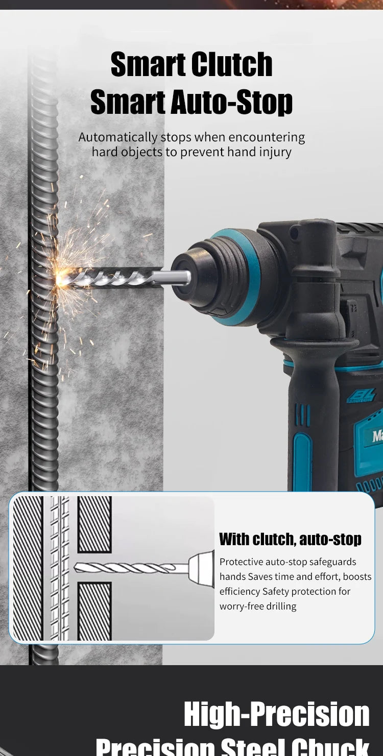 Brushless Cordless Electric Hammer Drill | 18V Lithium Battery Power Tool Compatible with Makita Battery