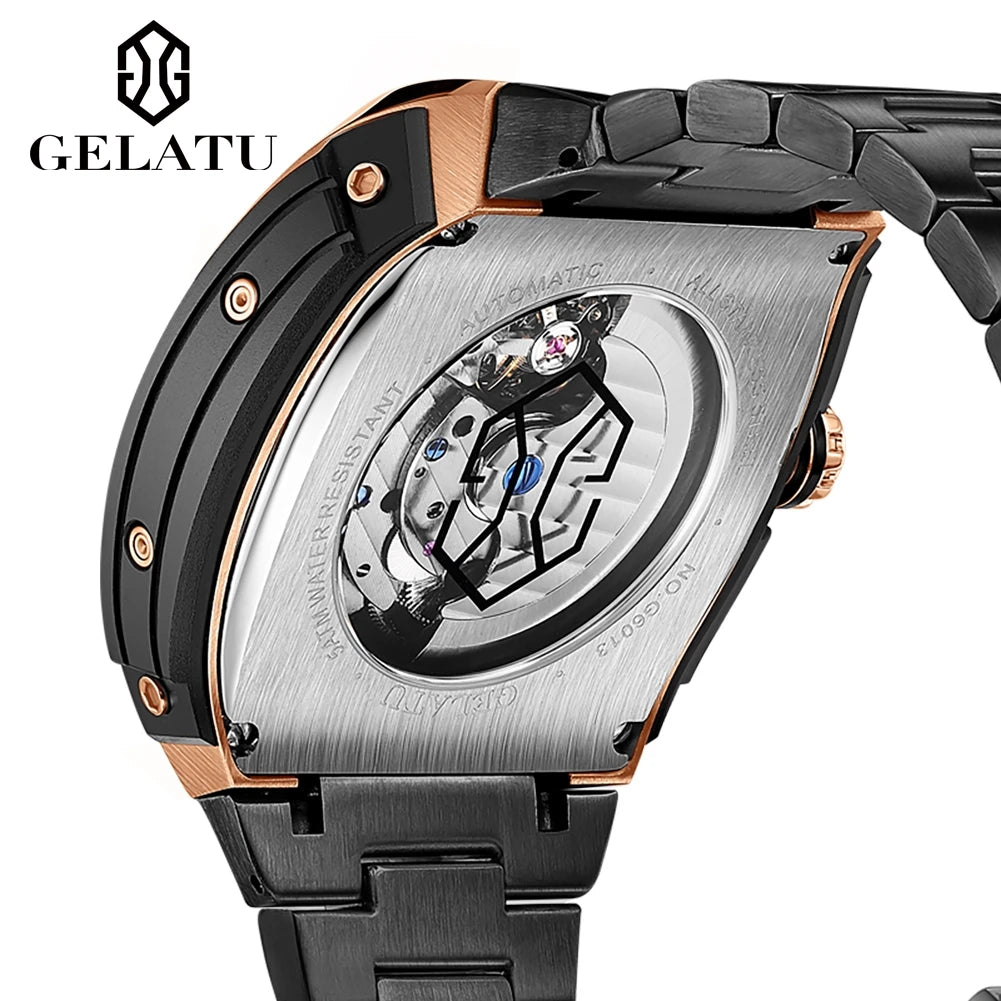 Reloj Hombre Watches Mens GELATU Top Brand Luxury Rose Black Skeleton Tourbillon Automatic Mechanical Watch for Men Waterproof. mayor confort y todo lo que necesitas en un reloj para tu dia
