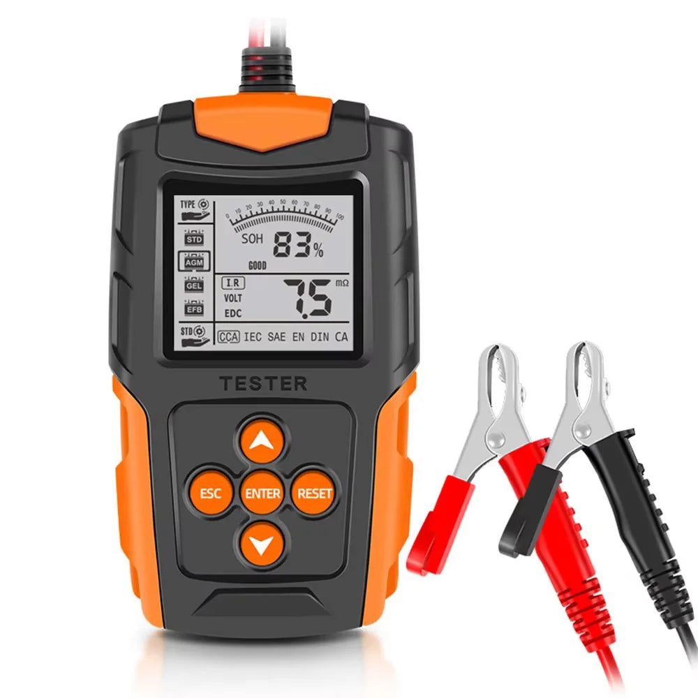 12V 24V Car Battery Tester | Digital Auto Diagnostic Tool for Cranking & Charging | Wet/GEL/Lead-acid Compatible