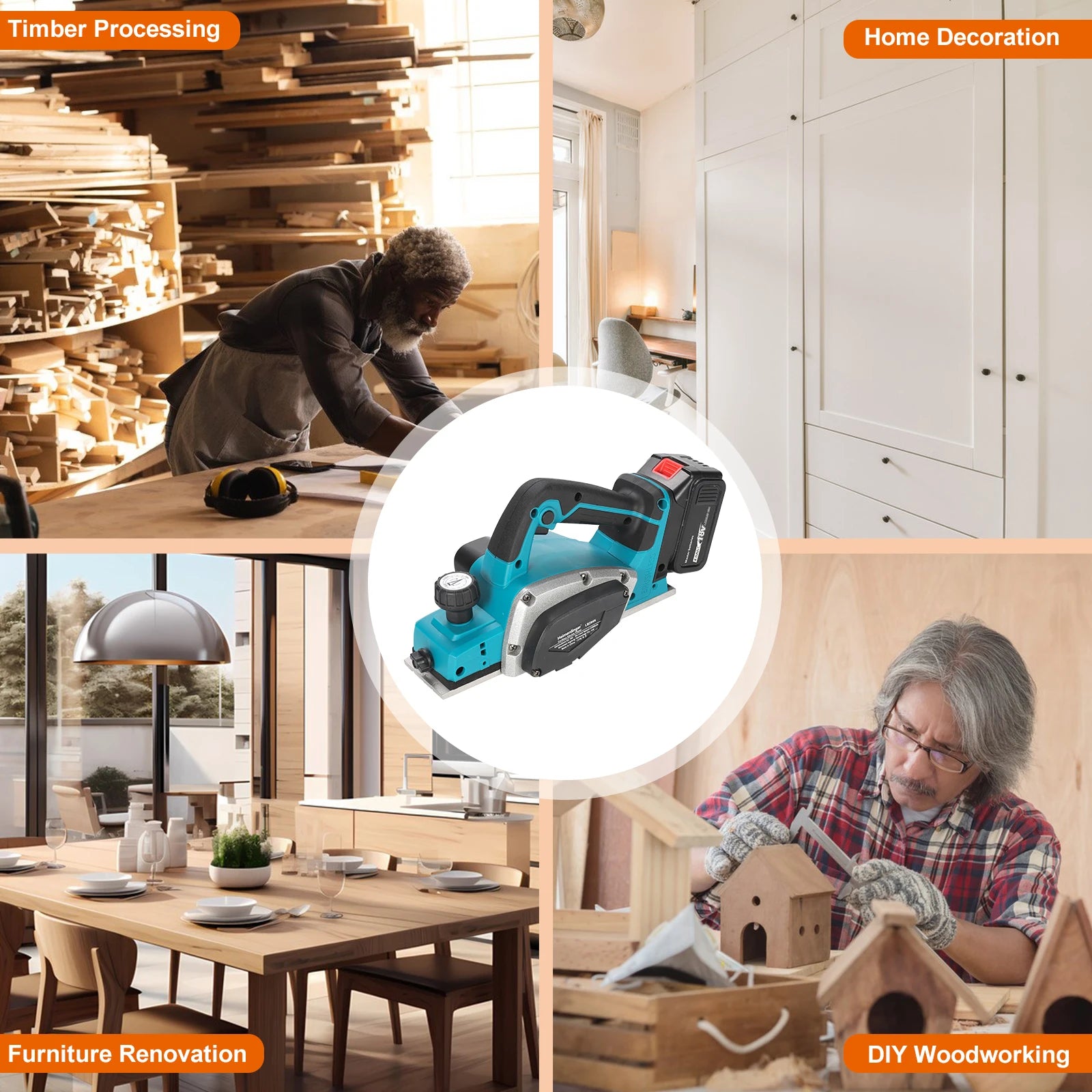Heimerdinger 18V Brushless Cordless Electric Planer | Rechargeable Handheld Woodworking Tool | Battery Not Included