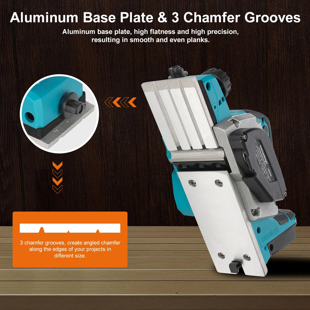 Heimerdinger 18V Brushless Cordless Electric Planer | Rechargeable Handheld Woodworking Tool | Battery Not Included