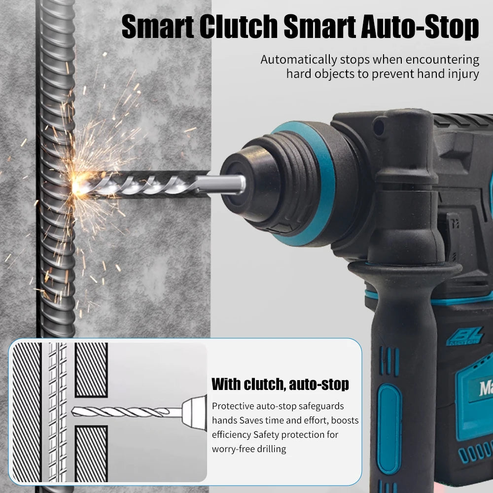 Brushless Cordless Electric Hammer Drill | 18V Lithium Battery Power Tool Compatible with Makita Battery