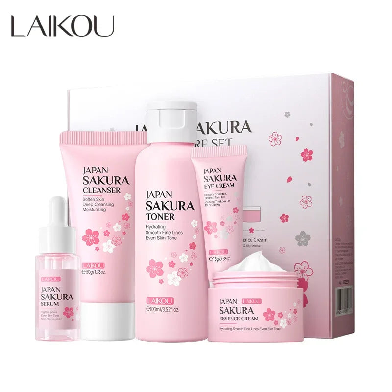 LAIKOU Sakura Skin Care 5-Piece Gift Set | Moisturizing & Fine Line Reduction | Korean Skincare