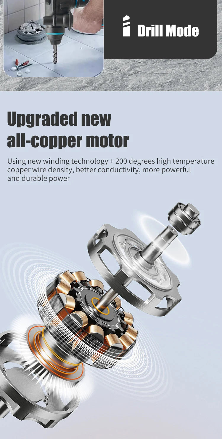 Brushless Cordless Electric Hammer Drill | 18V Lithium Battery Power Tool Compatible with Makita Battery