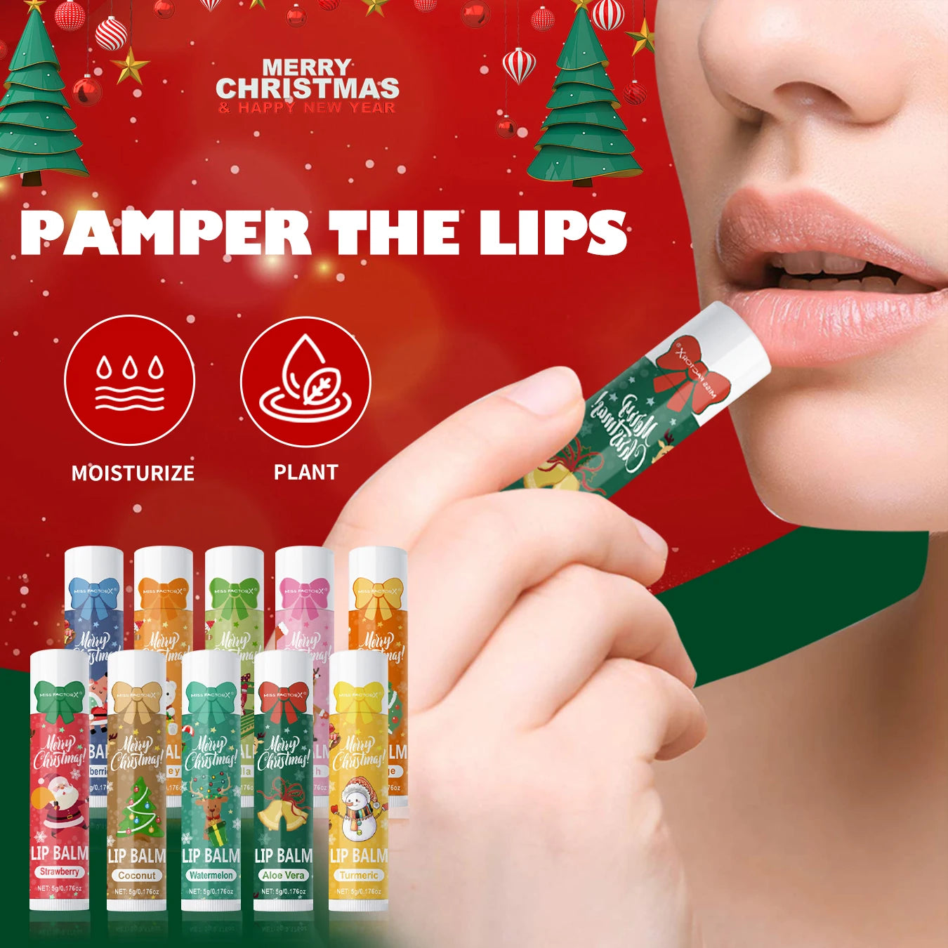 10PCS/Box Christmas Gift Lip Balm Set | Deeply Hydrating Lip Moisturizer | Lip Color Brightening Gift for Women
