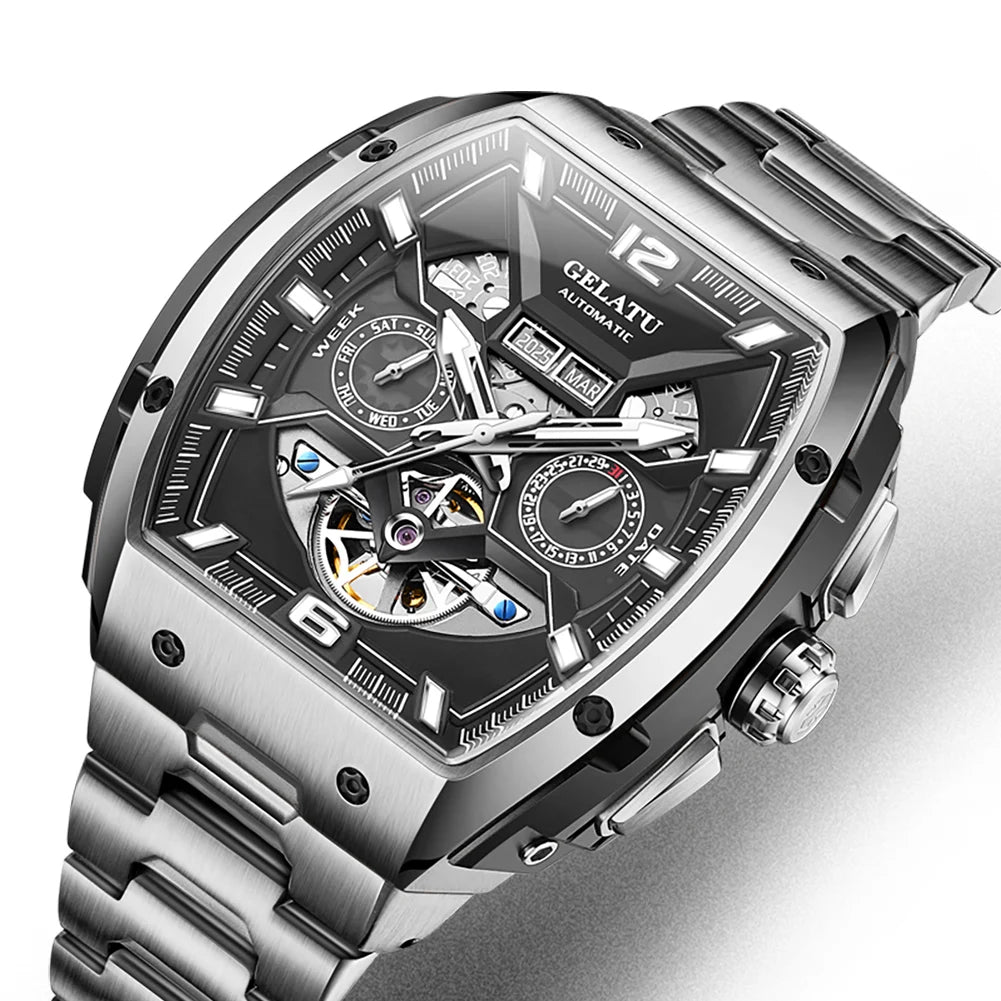 Reloj Hombre Watches Mens GELATU Top Brand Luxury Rose Black Skeleton Tourbillon Automatic Mechanical Watch for Men Waterproof. mayor confort y todo lo que necesitas en un reloj para tu dia