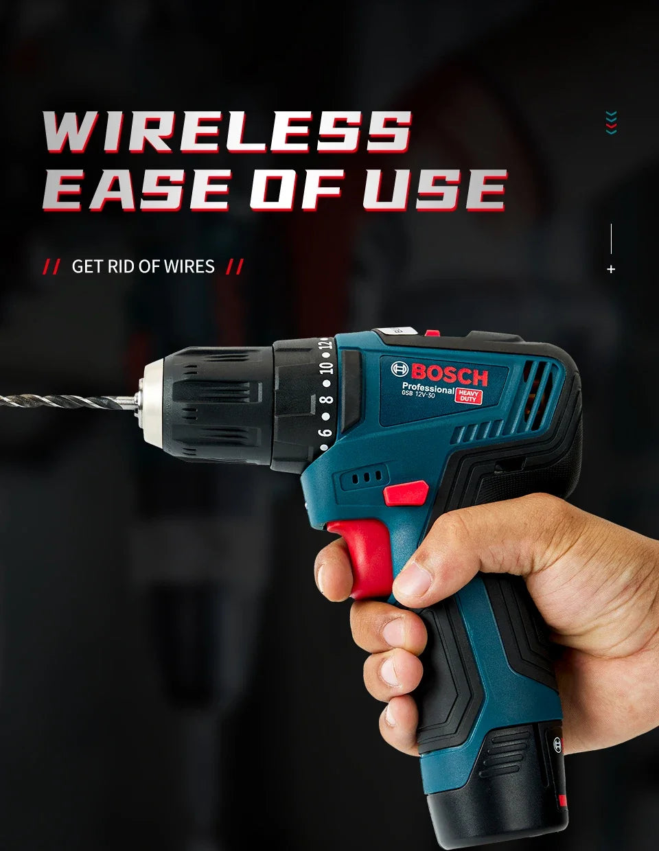 Bosch GSB 12V-30 Electric Drill | Professional Heavy Duty Cordless Driver | Multifunctional Household Screwdriver