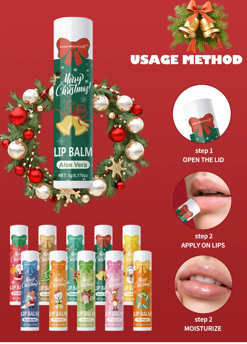 10PCS/Box Christmas Gift Lip Balm Set | Deeply Hydrating Lip Moisturizer | Lip Color Brightening Gift for Women