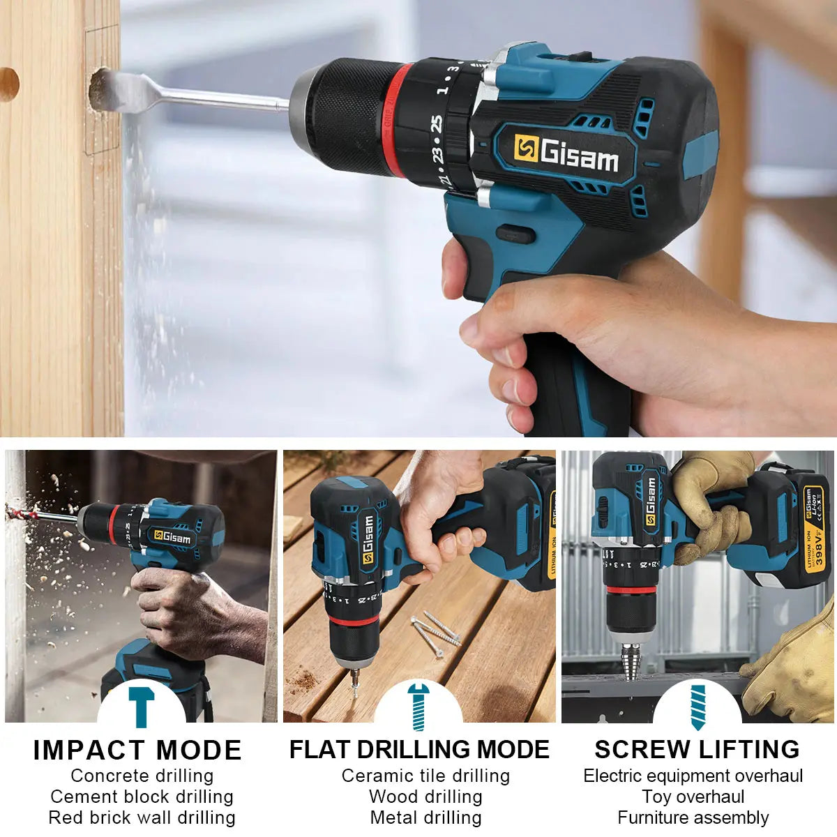 Gisam Brushless Power Tools Set | Electric Impact Wrench, Drill, Angle Grinder & Hammer | For Makita 18V Battery