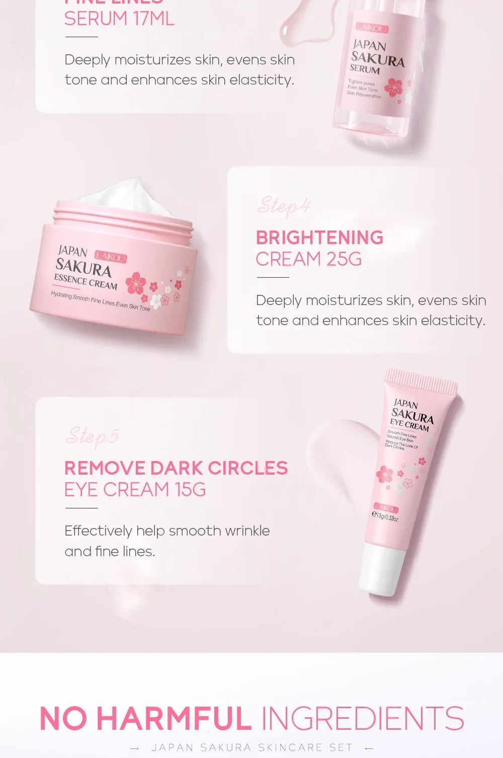 LAIKOU Sakura Skin Care 5-Piece Gift Set | Moisturizing & Fine Line Reduction | Korean Skincare