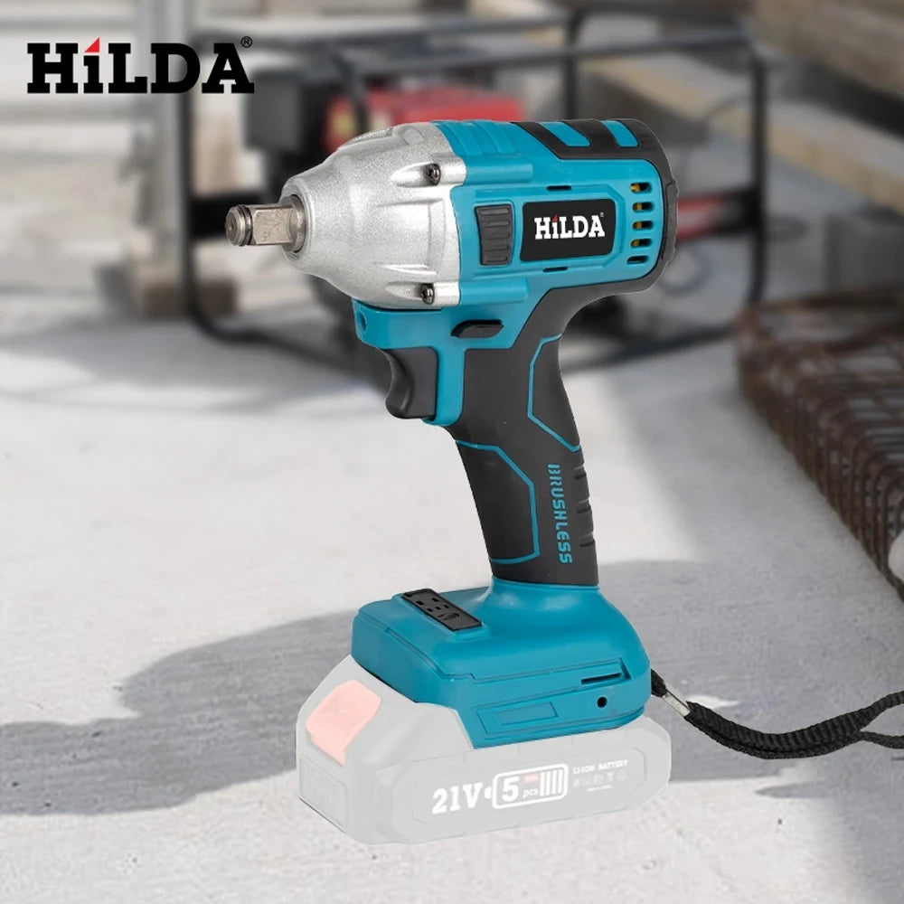 HILDA 18V Brushless/Brushed Electric Impact Wrench | Rechargeable 1/2" Cordless Socket Wrench for Makita Battery
