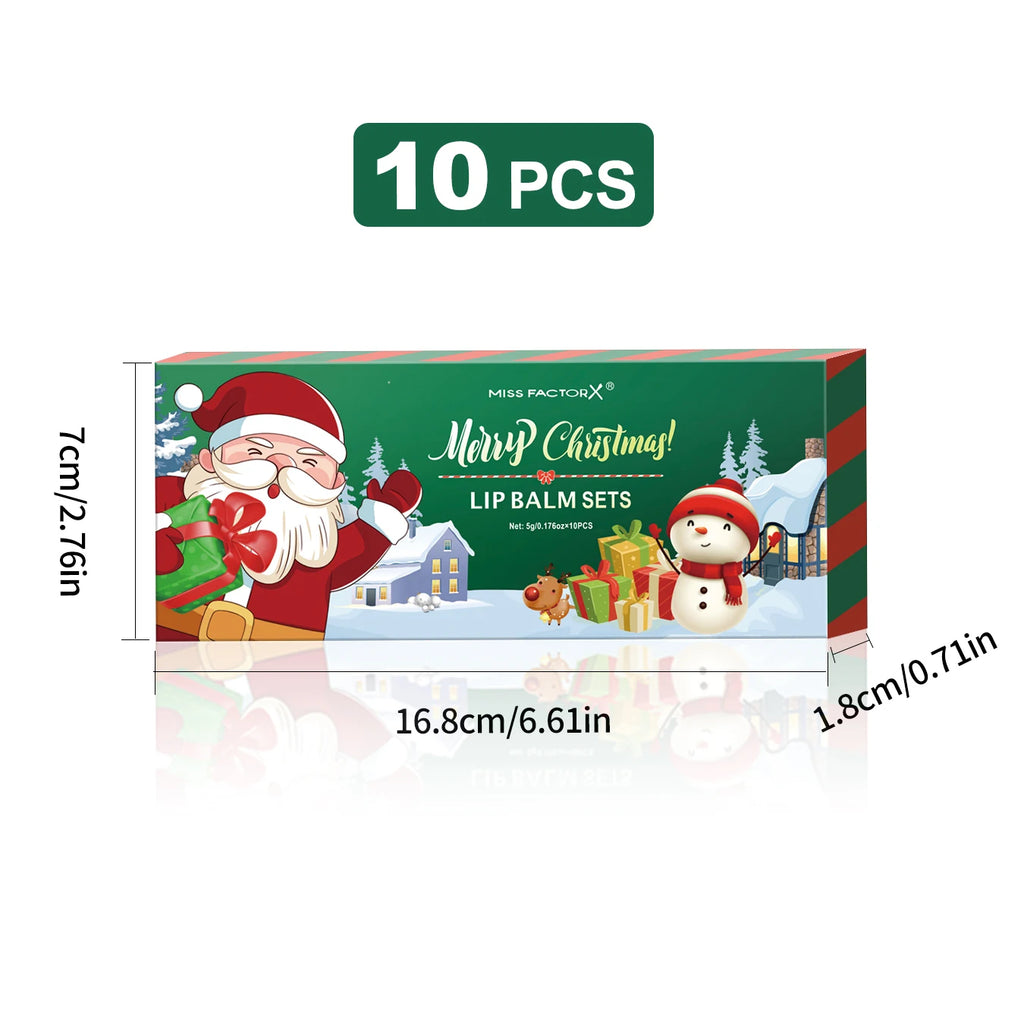 10PCS/Box Christmas Gift Lip Balm Set | Deeply Hydrating Lip Moisturizer | Lip Color Brightening Gift for Women