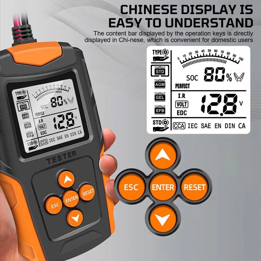 12V 24V Car Battery Tester | Digital Auto Diagnostic Tool for Cranking & Charging | Wet/GEL/Lead-acid Compatible