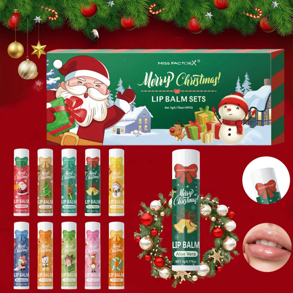 10PCS/Box Christmas Gift Lip Balm Set | Deeply Hydrating Lip Moisturizer | Lip Color Brightening Gift for Women