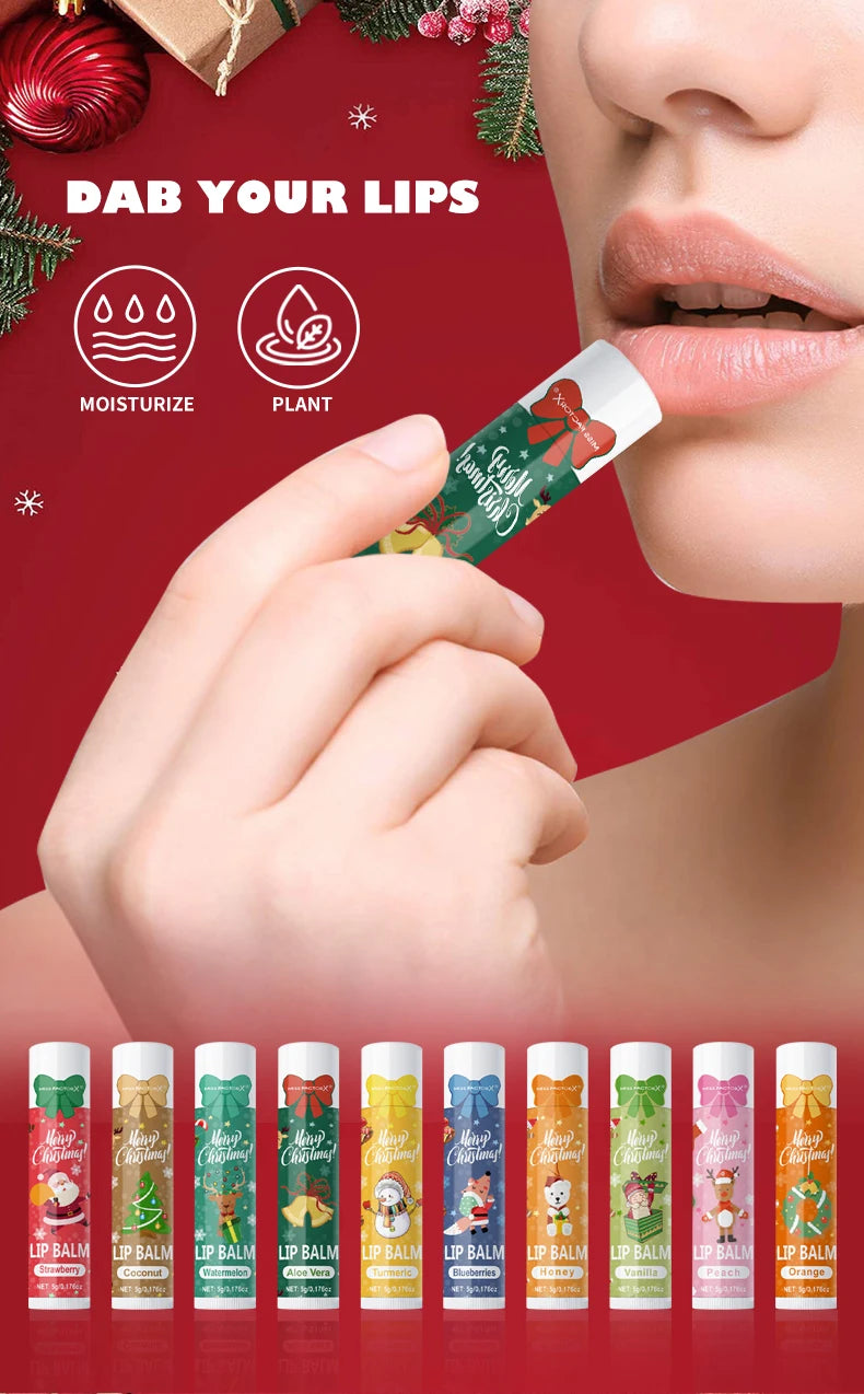 10PCS/Box Christmas Gift Lip Balm Set | Deeply Hydrating Lip Moisturizer | Lip Color Brightening Gift for Women